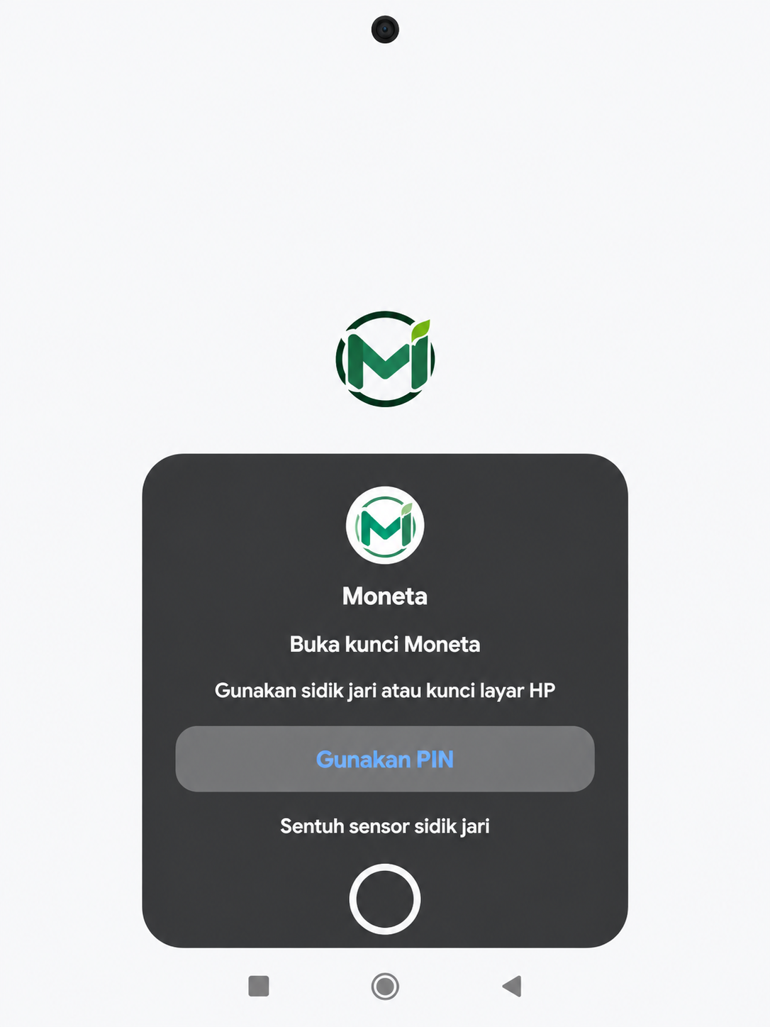 Dialog buka kunci Moneta dengan sidik jari atau PIN